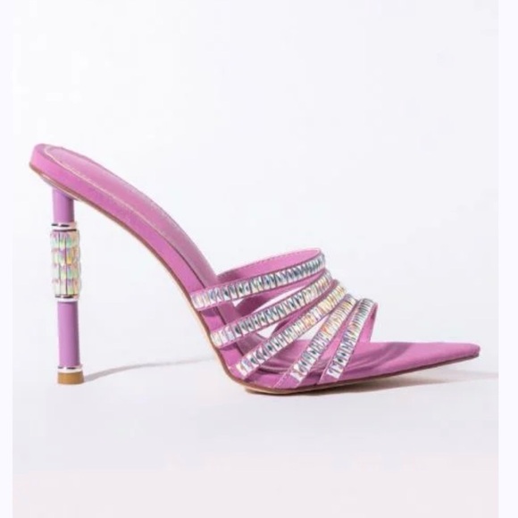Azalea Wang Crystal-Strap Lilac Stiletto Mules - Picture 5 of 6